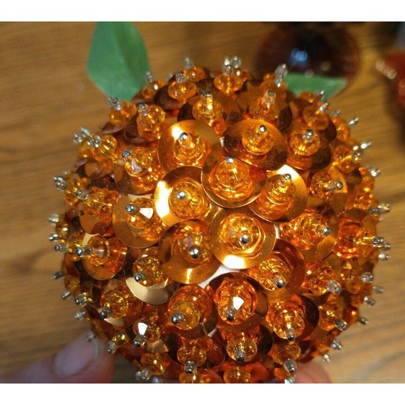 Vintage Push Pin Sequined Apple & Orange Christmas Fruit Decorations - Picture 5 of 6